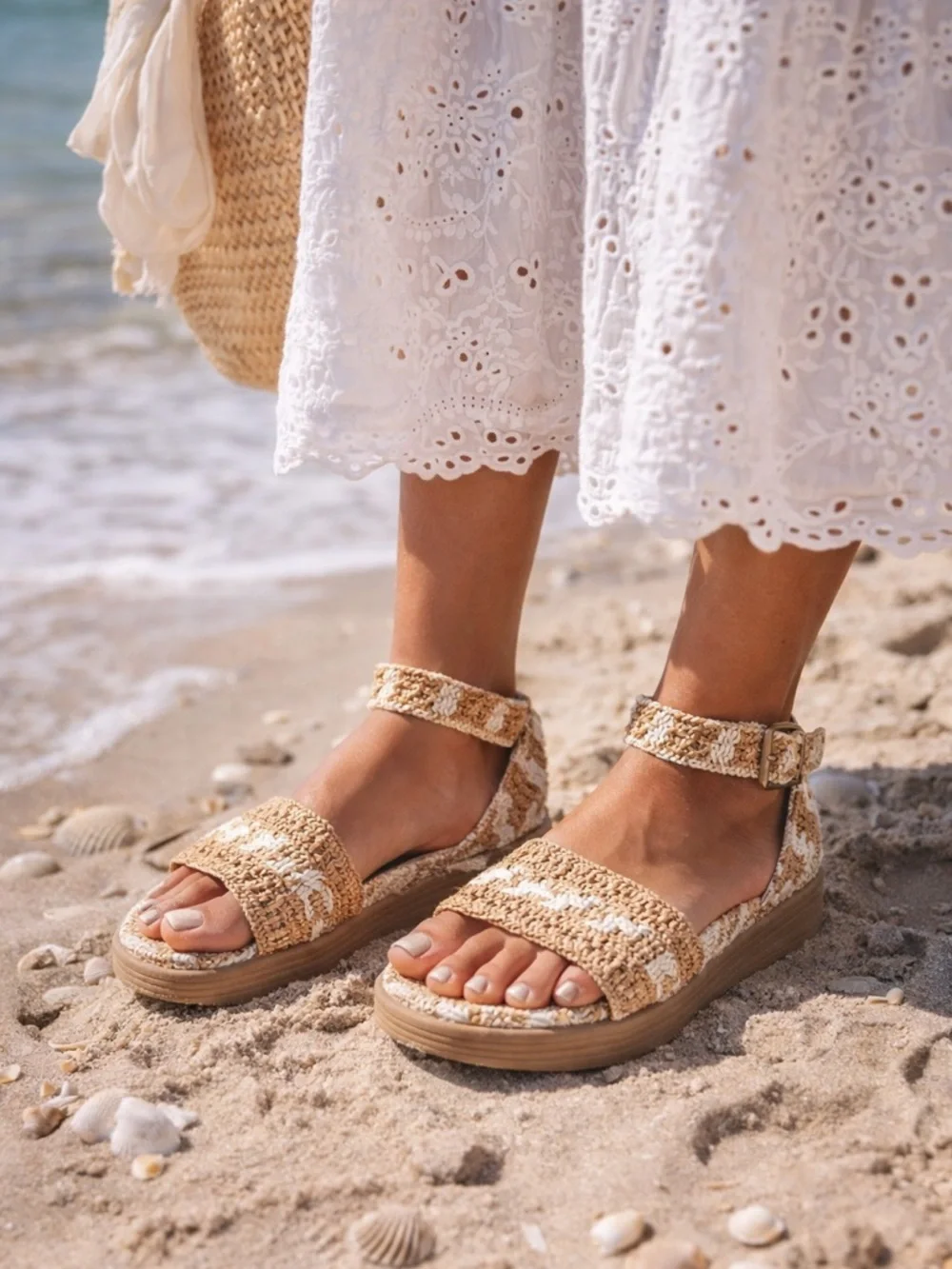 Free People Roma Raffia Sandals Size 9 Woven Platform Ankle Strap Boho Summer - Picture 3 of 11